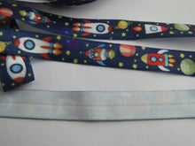 Load image into Gallery viewer, 1.8m Rocket Ship and Stars navy 15mm fold over elastic foldover FOE