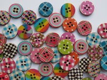 Load image into Gallery viewer, 50 Mixed Print Spots and Checks 15mm buttons 2 holes