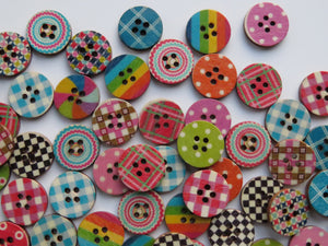 50 Mixed Print Spots and Checks 15mm buttons 2 holes