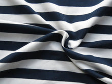 Load image into Gallery viewer, 1.5m Navy and white stripe cotton stretch knit 150cm wide