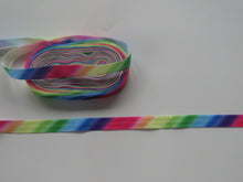 Load image into Gallery viewer, 6m Bright colours Diagonal  Rainbow Print fold over elastic 15mm foldover foe