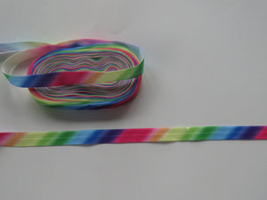 6m Bright colours Diagonal  Rainbow Print fold over elastic 15mm foldover foe