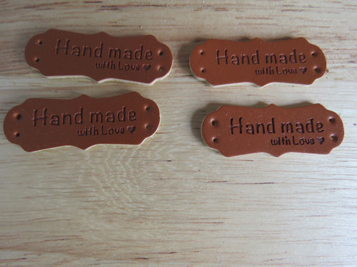 10 Vintage Sign Shape Hand made with Love PU leather and a heart labels