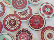 Load image into Gallery viewer, 25 Mixed Print Green and Pink 25mm retro mosaic print buttons