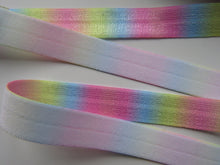 Load image into Gallery viewer, 10m Pink Yellow blue varegated pastel printed Fold Over Elastic FOE Foldover 15mm