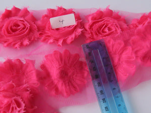 3 x #4 Bright pink Shabby chic chiffon flower 50mm flower.