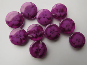 10 Dark Purple see through button with single flower shank buttons 14mm