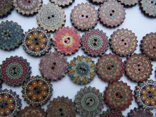 Load image into Gallery viewer, 27 Cog wheel edge Retro Vintage print 20mm buttons 2 holes