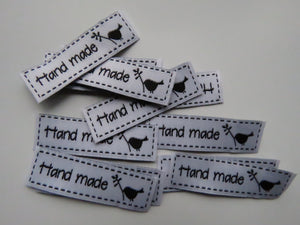 11 White Hand made and bird with Twig Labels 50x 15mm