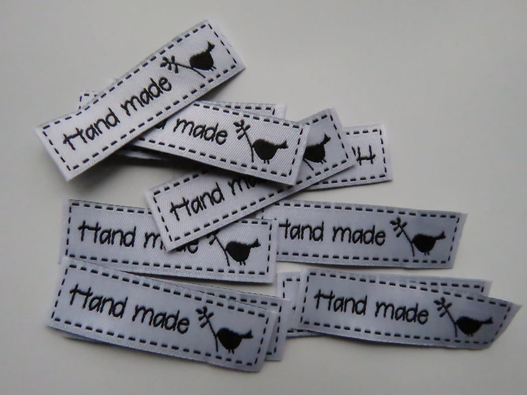 11 White Hand made and bird with Twig Labels 50x 15mm