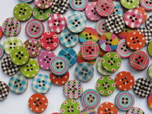 Load image into Gallery viewer, 50 Mixed Print Spots and Checks 15mm buttons 2 holes