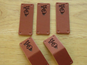 5 Brown PU Leather Made with Heart Foldable Labels 50x 20mm