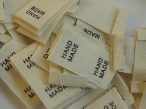 10 Black Font Hand Made  Smaller Cotton Flag Hand Made Labels- Black 15mm