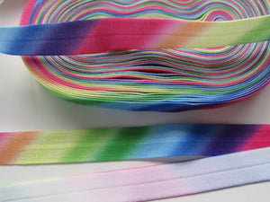 6m Bright colours Diagonal  Rainbow Print fold over elastic 15mm foldover foe