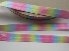 Load image into Gallery viewer, 10m Pink Yellow blue varegated pastel printed Fold Over Elastic FOE Foldover 15mm