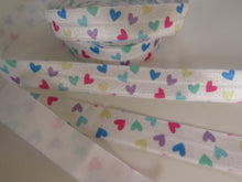 Load image into Gallery viewer, 2m Heart print on white Fold Over Elastic FOE Foldover 15mm