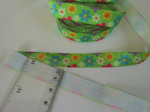 4.7m floral print apple green Fold Over Elastic FOE Foldover15mm