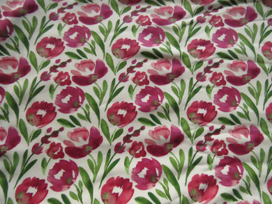1.15m Tulip print floral on cream organic cotton spandex jersey knit 150cm