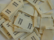 Load image into Gallery viewer, 10 Black Font Hand Made  Smaller Cotton Flag Hand Made Labels- Black 15mm