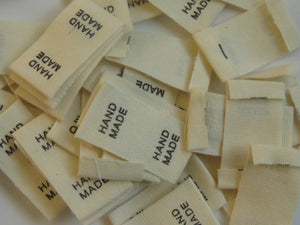 10 Black Font Hand Made  Smaller Cotton Flag Hand Made Labels- Black 15mm
