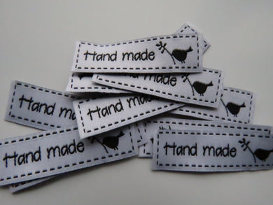 11 White Hand made and bird with Twig Labels 50x 15mm