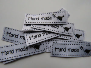11 White Hand made and bird with Twig Labels 50x 15mm