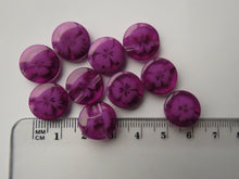 Load image into Gallery viewer, 10 Dark Purple see through button with single flower shank buttons 14mm