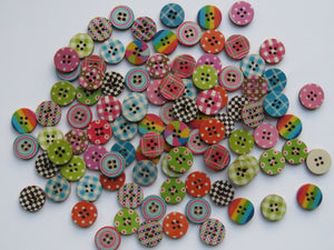 50 Mixed Print Spots and Checks 15mm buttons 2 holes