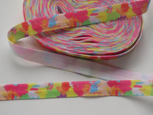 Load image into Gallery viewer, 5m Rainbow Splodge print fold over elastic FOE foldover elastic 15mm wide