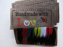 Load image into Gallery viewer, 10 Coffee Beige  Handmade with Love labels 50x 25mm