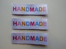 Load image into Gallery viewer, 10 Mixed Font colour HANDMADE white woven labels 50mm x 15mm