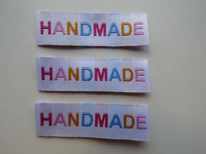 10 Mixed Font colour HANDMADE white woven labels 50mm x 15mm