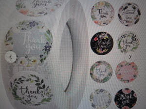 500 Mixed floral print Thank you sticker labels 25mm