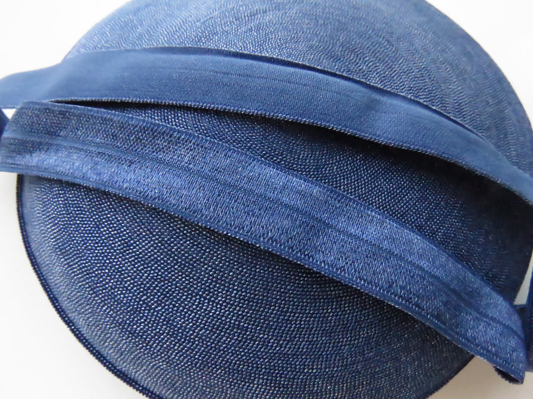 Mid Navy 15mm wide fold over elastic foldover FOE- change menu for by metre, 5m or 10m