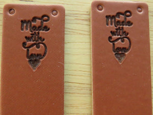 5 Brown PU Leather Made with Heart Foldable Labels 50x 20mm