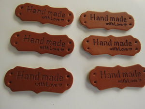 15 PU Leather Handmade with Love and small heart labels