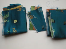 Load image into Gallery viewer, 4 Teal Chinese brocade fabric remnants- see photo for piece sizes