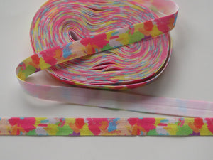 5m Rainbow Splodge print fold over elastic FOE foldover elastic 15mm wide