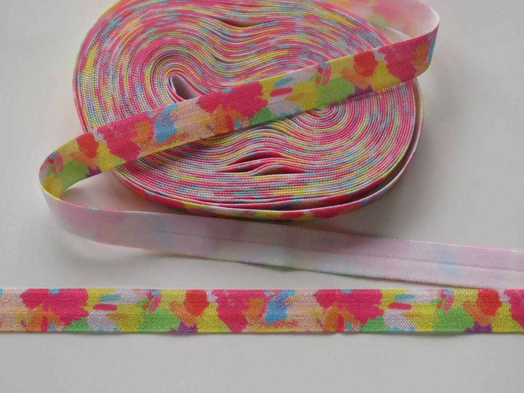 5m Rainbow Splodge print fold over elastic FOE foldover elastic 15mm wide