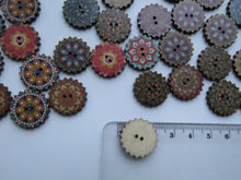 Load image into Gallery viewer, 27 Cog wheel edge Retro Vintage print 20mm buttons 2 holes