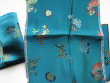 Load image into Gallery viewer, 4 Teal Chinese brocade fabric remnants- see photo for piece sizes