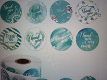 Load image into Gallery viewer, 500 Mixed Teal print Thank you sticker labels 25mm