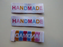 Load image into Gallery viewer, 10 Mixed Font colour HANDMADE white woven labels 50mm x 15mm