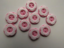 Load image into Gallery viewer, 10 Pink with raised white flower around edge 12.5mm buttons