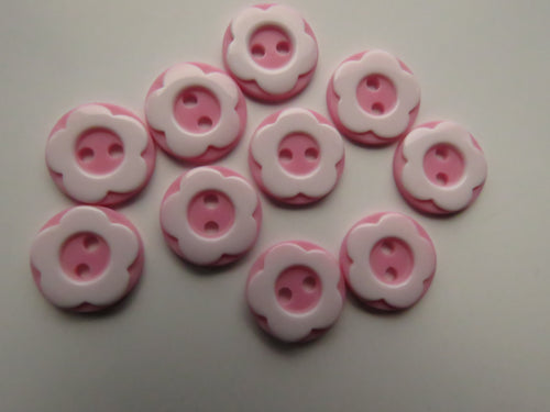 10 Pink with raised white flower around edge 12.5mm buttons