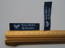 Load image into Gallery viewer, 10 Navy blue with White Font Made with Love by Grandma 60mm x 15mm woven sewing labels