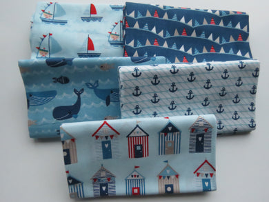 Beach Club Bundle of 5 Fat Quarters. Mixed prints- 100% cotton. 50 x 52cm per piece