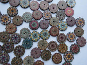 100 Cog wheel edge Retro Vintage print 20mm buttons 2 holes