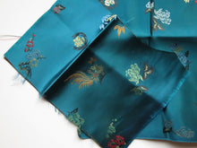 Load image into Gallery viewer, 4 Teal Chinese brocade fabric remnants- see photo for piece sizes