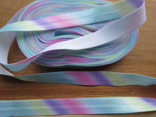 Load image into Gallery viewer, 4.6m Diagonal Pastel Rainbow Print fold over elastic 15mm foldover foe.